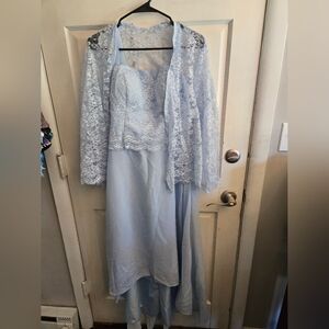 Elegant Light Blue Lace Dress with Jacket
